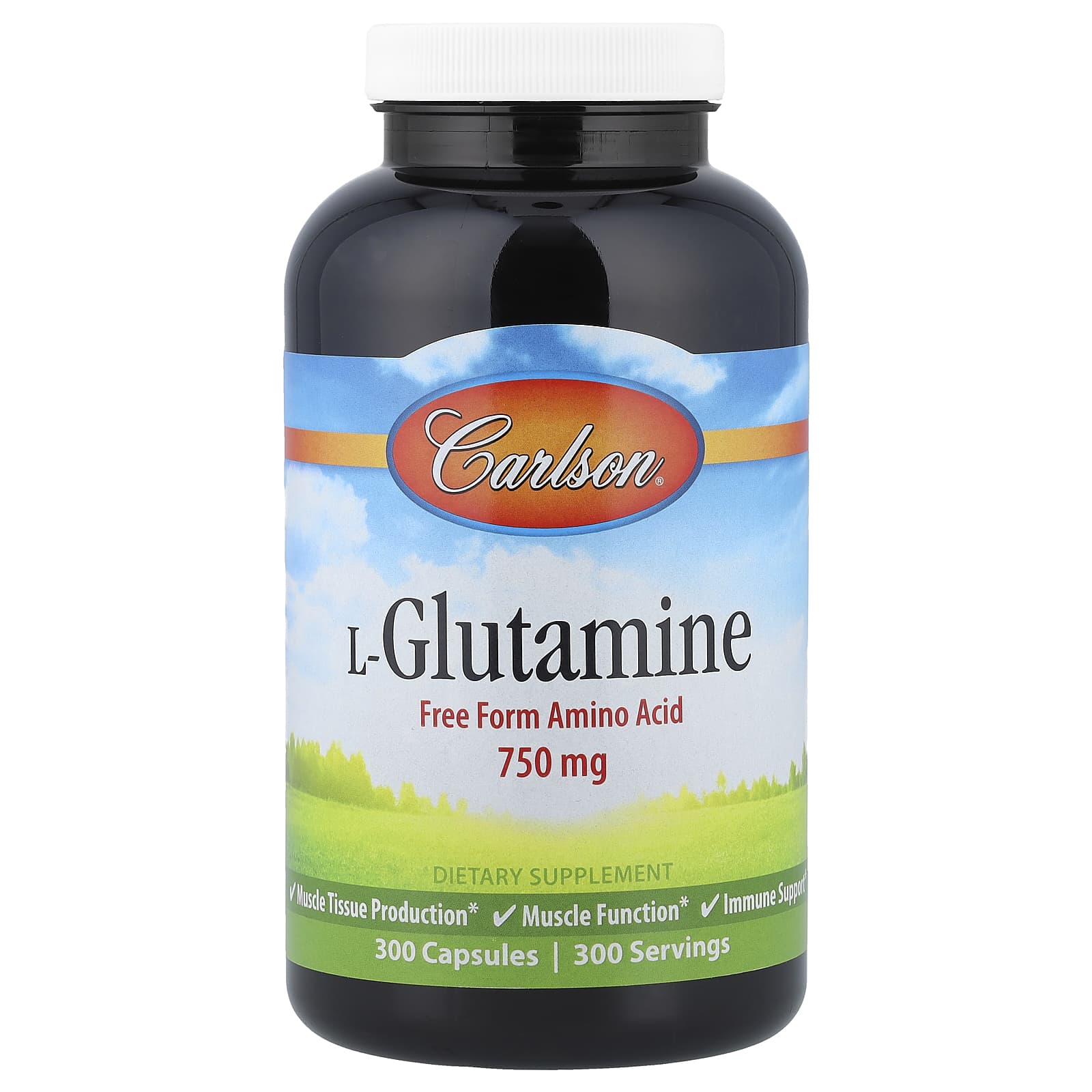 L-глютамин Carlson L-Glutamine, 750 мг, 300 капсул