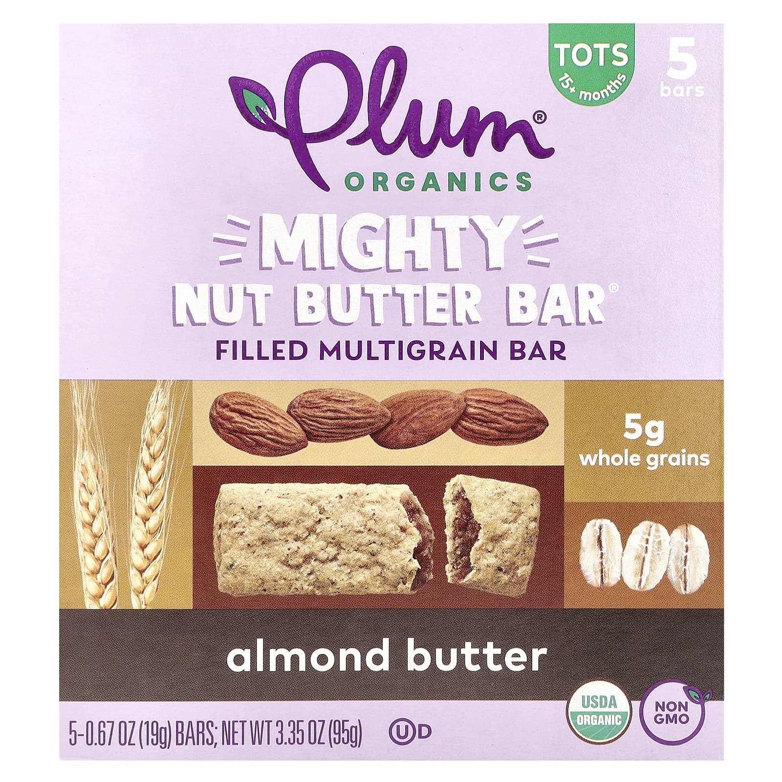 Миндальная паста Plum Organics Mighty Nut Butter Bar® 15+ Months, 19 г, 5 шт., батончик — фото 2