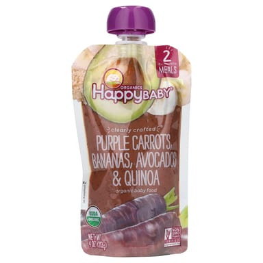Детское питание Happy Family Organics Happy Baby® 6+ Months Purple Carrots Avocados & Quinoa, оттенок Bananas, 113 г