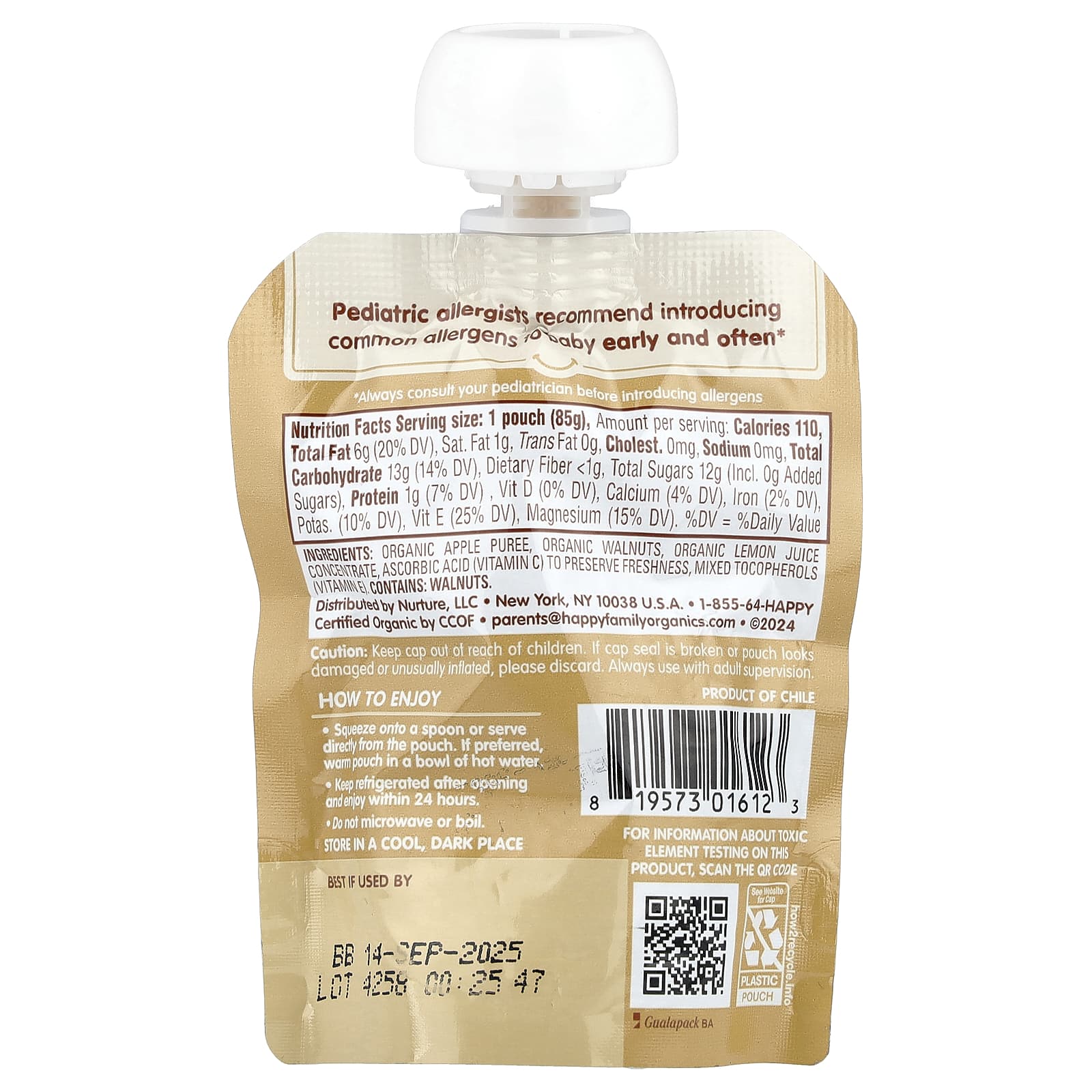 Пюре Happy Baby®, Nutty Blends™, 6+ месяцев, органические яблоки с 1 ч.л. грецкого ореха, 85 г — фото 2