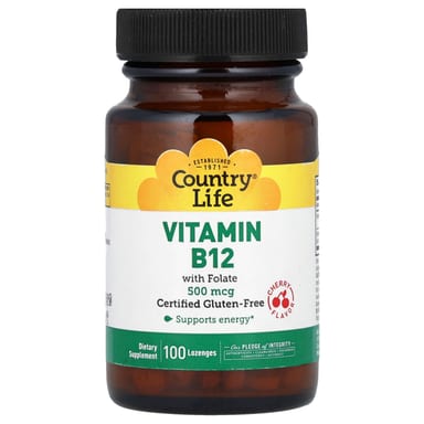 Витамин B12 Country Life with Folate, вкус Cherry, 100 пастилок