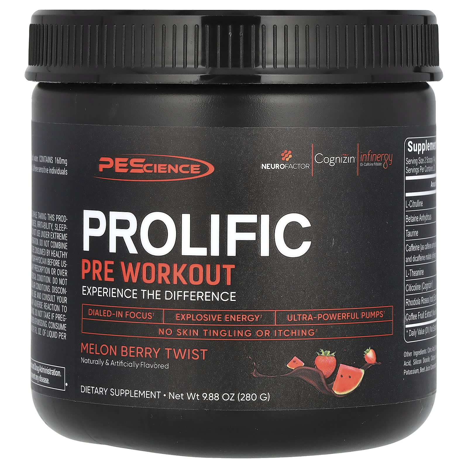 Предтренировочный комплекс PEScience Prolific, вкус Melon Berry Twist, 280 г