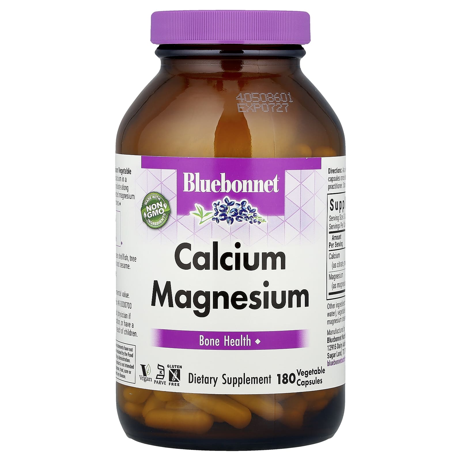 Магний Bluebonnet Nutrition Calcium, 180 растительных капсул