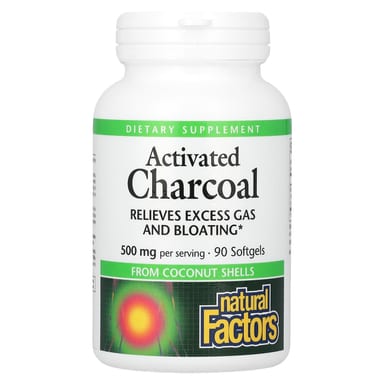 Активированный уголь Natural Factors, 250 мг, 90 мягких капсул
