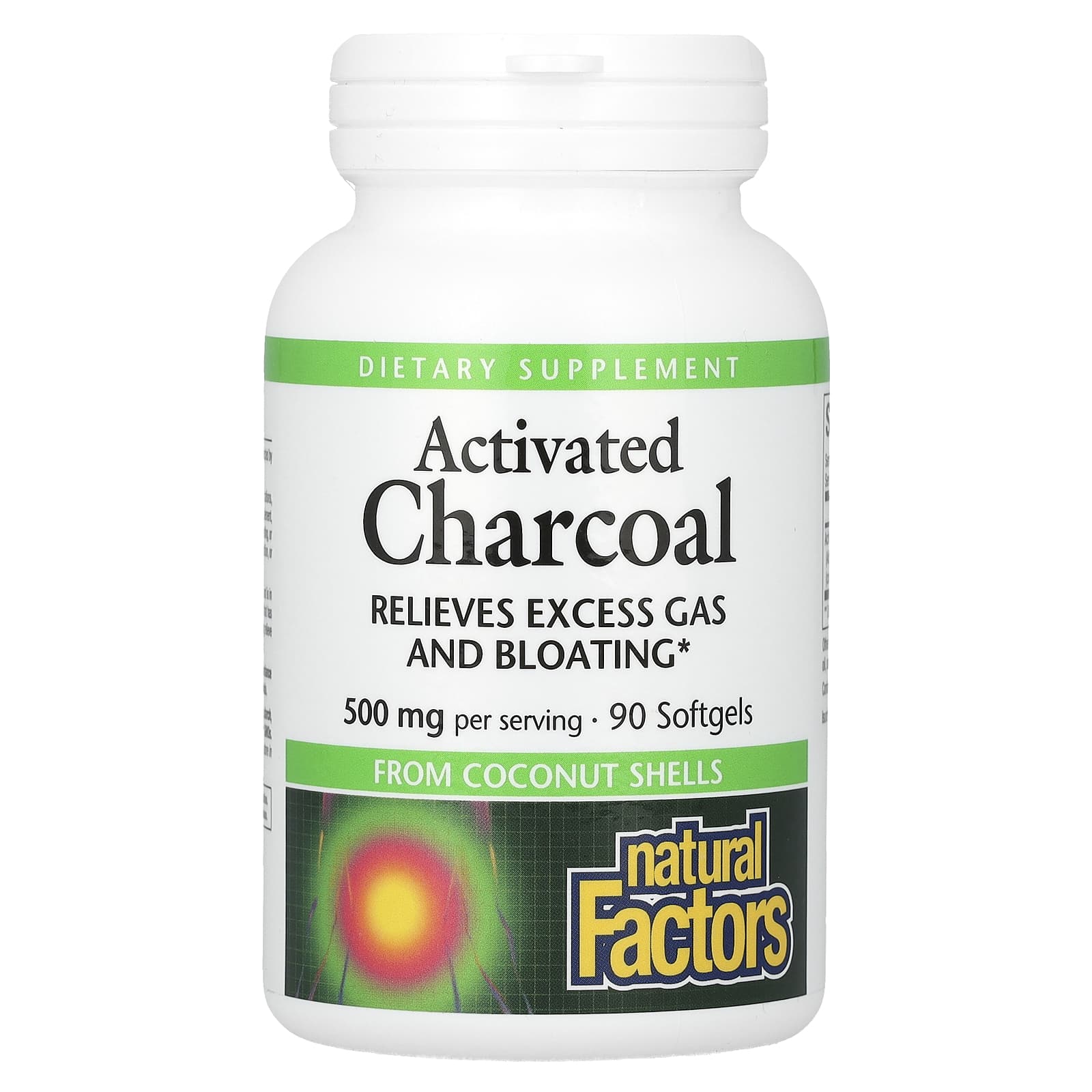 Активированный уголь Natural Factors, 250 мг, 90 мягких капсул