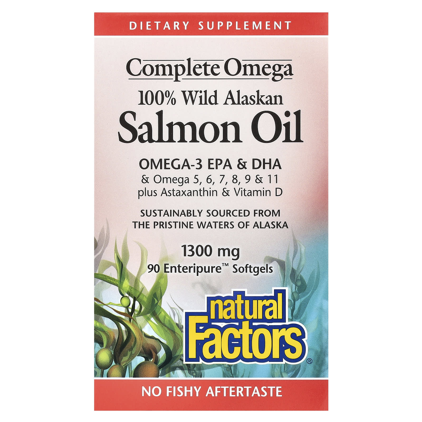 Омега-комплекс Natural Factors 100% Wild Alaskan Salmon Oil 90 Enteripure™, 1300 мг, мягкие капсулы — фото 2