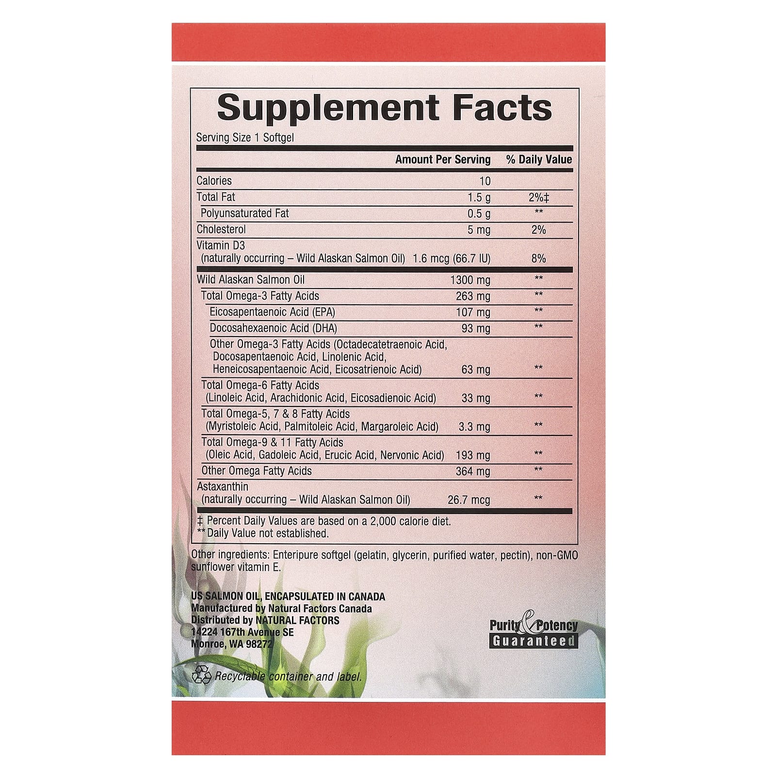 Омега-комплекс Natural Factors 100% Wild Alaskan Salmon Oil 90 Enteripure™, 1300 мг, мягкие капсулы — фото 3