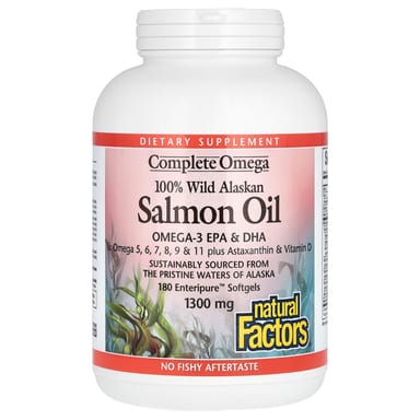 Омега-комплекс Natural Factors 100% Wild Alaskan Salmon Oil 180 Enteripure, 1300 мг, мягкие капсулы