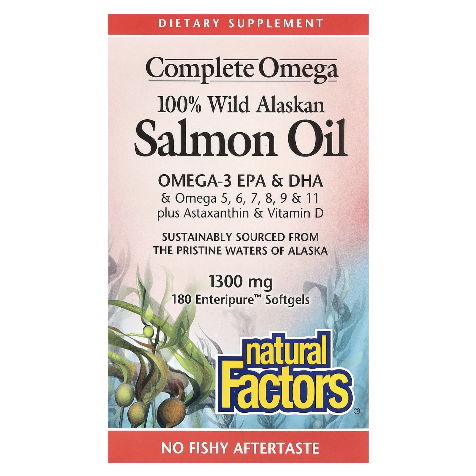 Омега-комплекс Natural Factors 100% Wild Alaskan Salmon Oil 180 Enteripure, 1300 мг, мягкие капсулы — фото 2