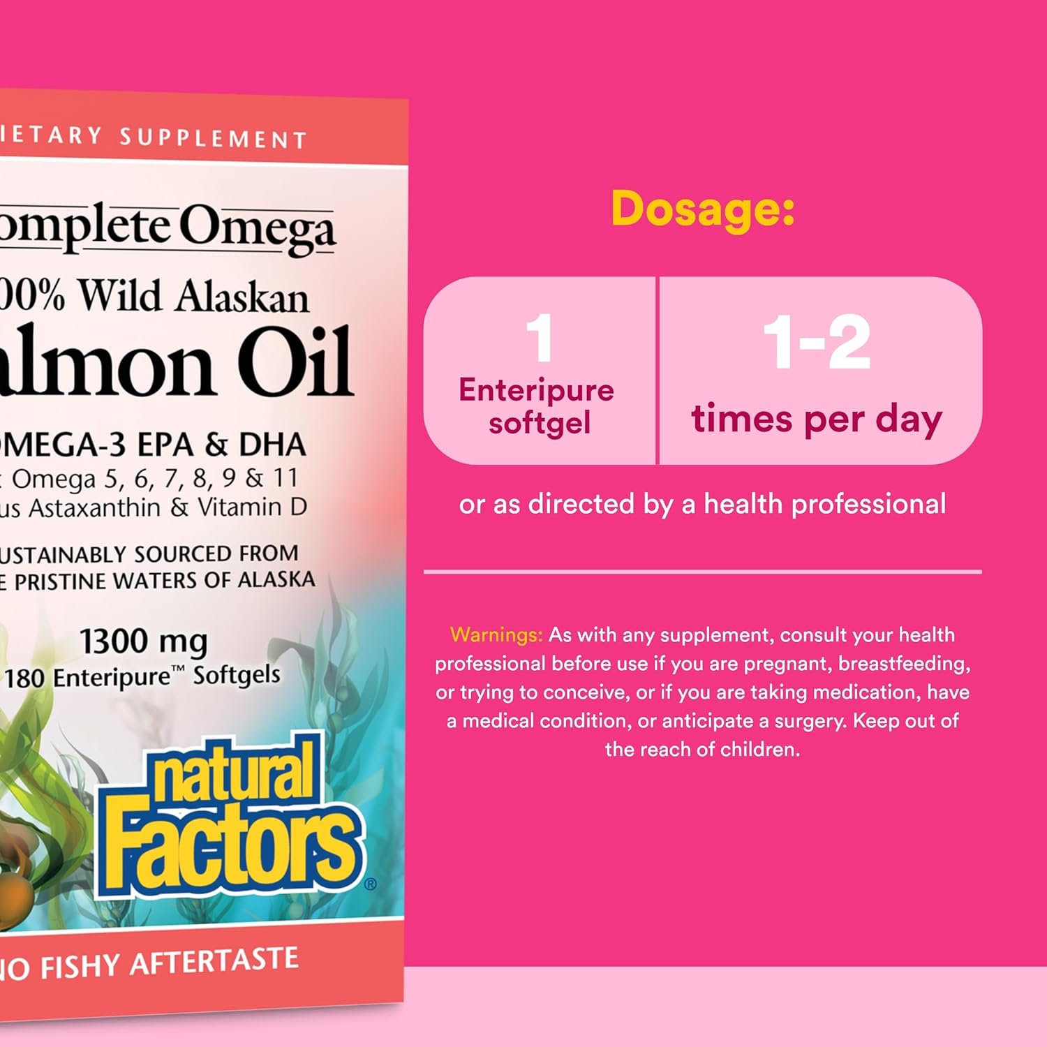 Омега-комплекс Natural Factors 100% Wild Alaskan Salmon Oil 180 Enteripure, 1300 мг, мягкие капсулы — фото 5