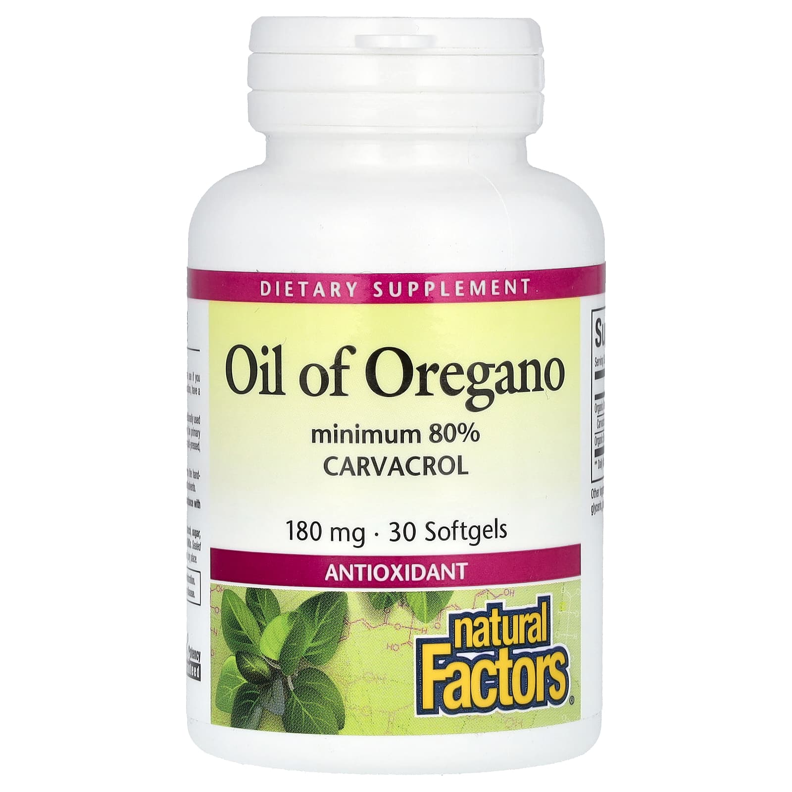 Орегано Natural Factors, 180 мг, 30 мягких капсул