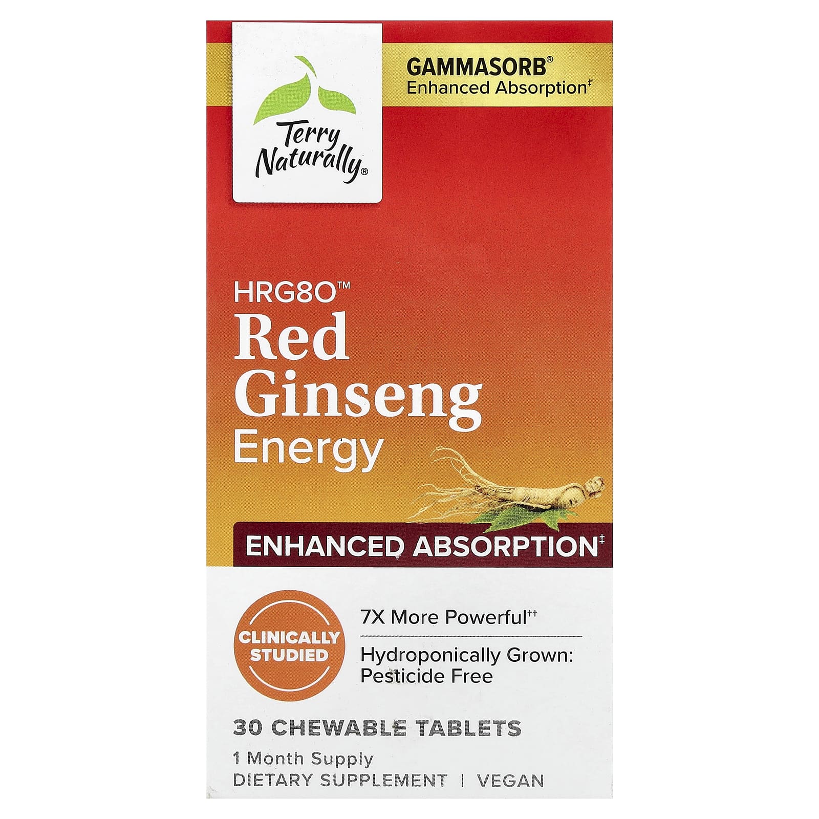 Женьшень Terry Naturally HRG80™ Red Energy, 100 мг, 30 жевательных таблеток — фото 2