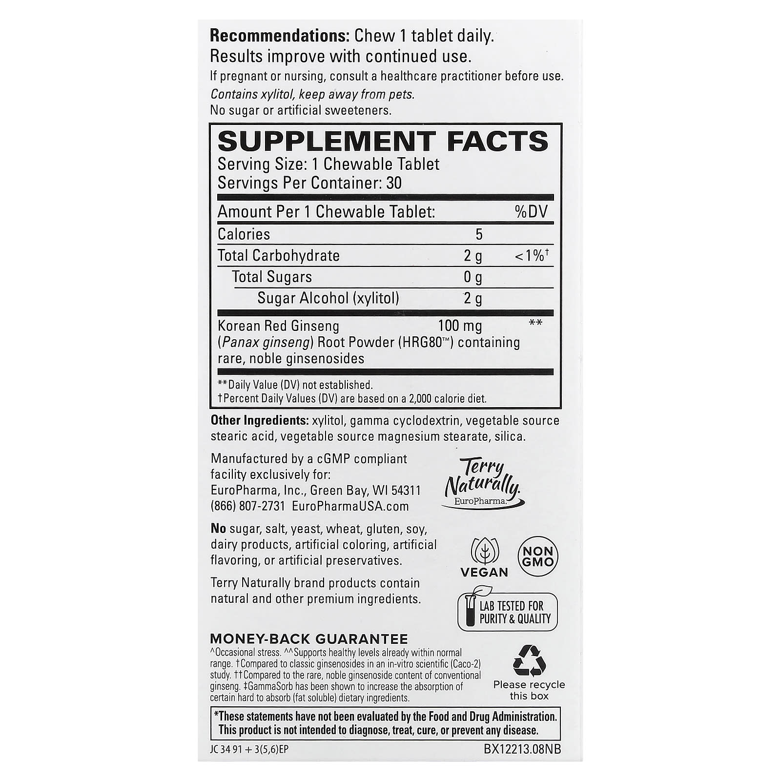 Женьшень Terry Naturally HRG80™ Red Energy, 100 мг, 30 жевательных таблеток — фото 3