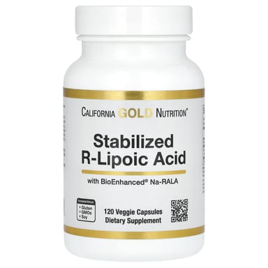 R-липоевая кислота California Gold Nutrition Stabilized R-Lipoic Acid with Bio-Enhanced® Na-RALA and Biotin, 120 растительных капсул