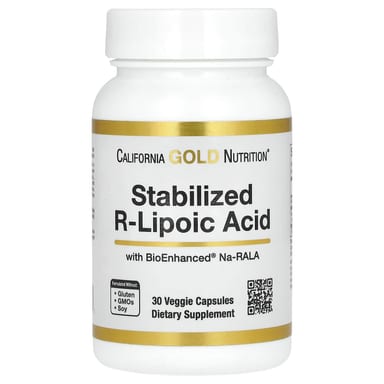 R-липоевая кислота California Gold Nutrition Stabilized R-Lipoic Acid with Biotin, 30 растительных капсул