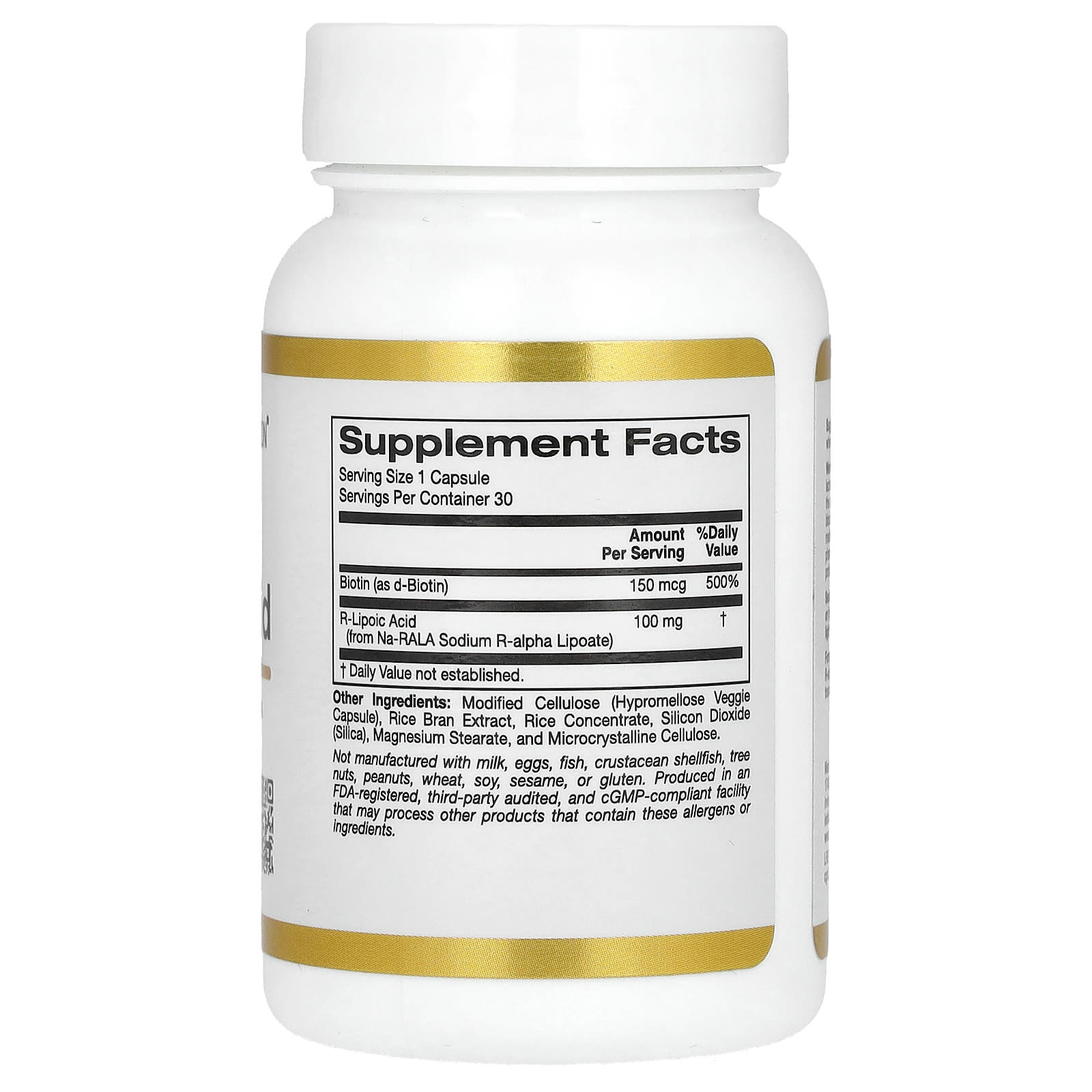 R-липоевая кислота California Gold Nutrition Stabilized R-Lipoic Acid with Biotin, 30 растительных капсул — фото 3