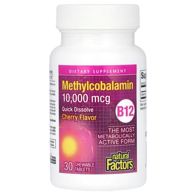 Метил B12 Natural Factors, вкус Cherry, 10000 мкг, 30 жевательных таблеток
