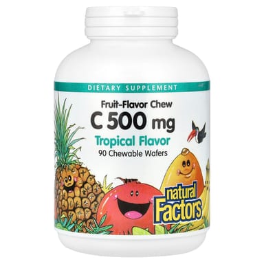 Витамин C Natural Factors Fruit-Flavor Chew Tropical, оттенок 90 Chewable Wafers, 500 мг, жевательные добавки