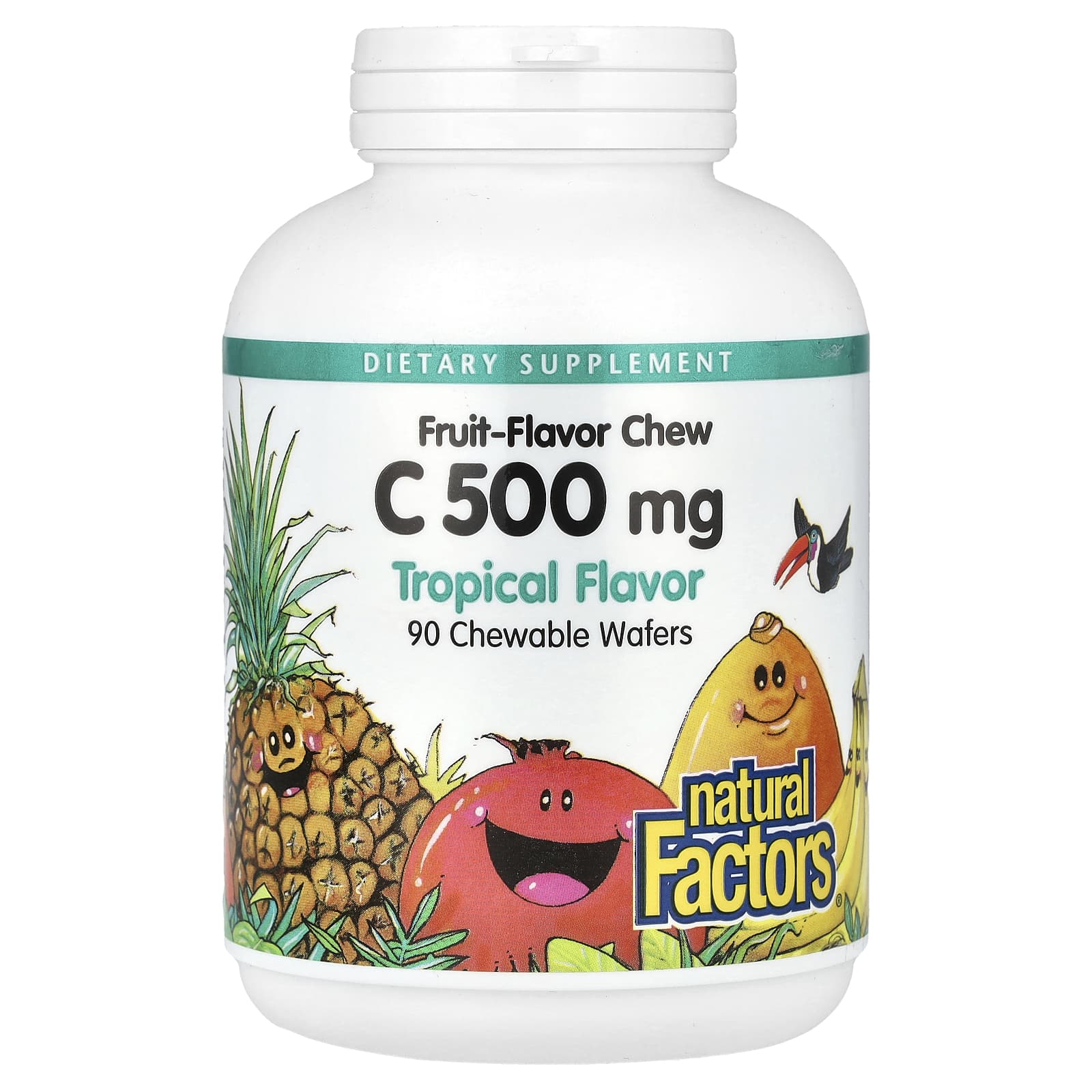Витамин C Natural Factors Fruit-Flavor Chew Tropical, оттенок 90 Chewable Wafers, 500 мг, жевательные добавки