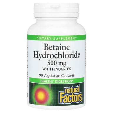 Пажитник Natural Factors Betaine Hydrochloride, 500 мг, 90 растительных капсул