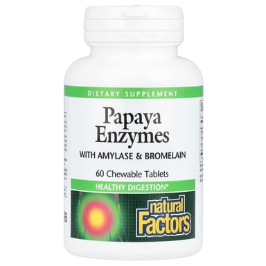 Бромелайн Natural Factors Papaya Enzymes with Amylase &, 60 жевательных таблеток