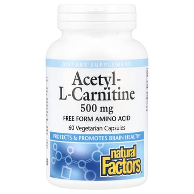Ацетил-L-карнитин Natural Factors Acetyl-L-Carnitine, 500 мг, 60 растительных капсул