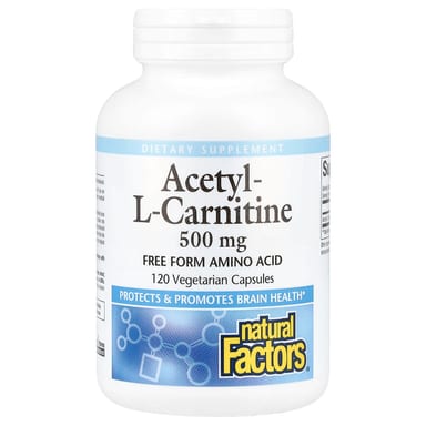 Ацетил-L-карнитин Natural Factors Acetyl-L-Carnitine, 500 мг, 120 растительных капсул
