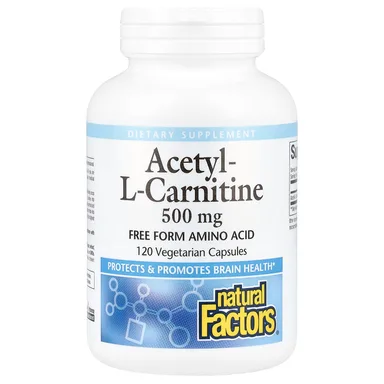 Фото товара: Ацетил-L-карнитин Natural Factors Acetyl-L-Carnitine, 500 мг, 120 растительных капсул