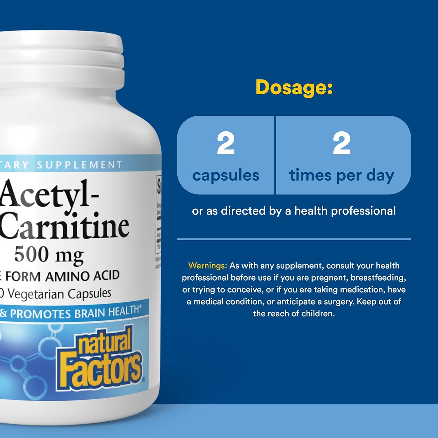 Ацетил-L-карнитин Natural Factors Acetyl-L-Carnitine, 500 мг, 120 растительных капсул — фото 4