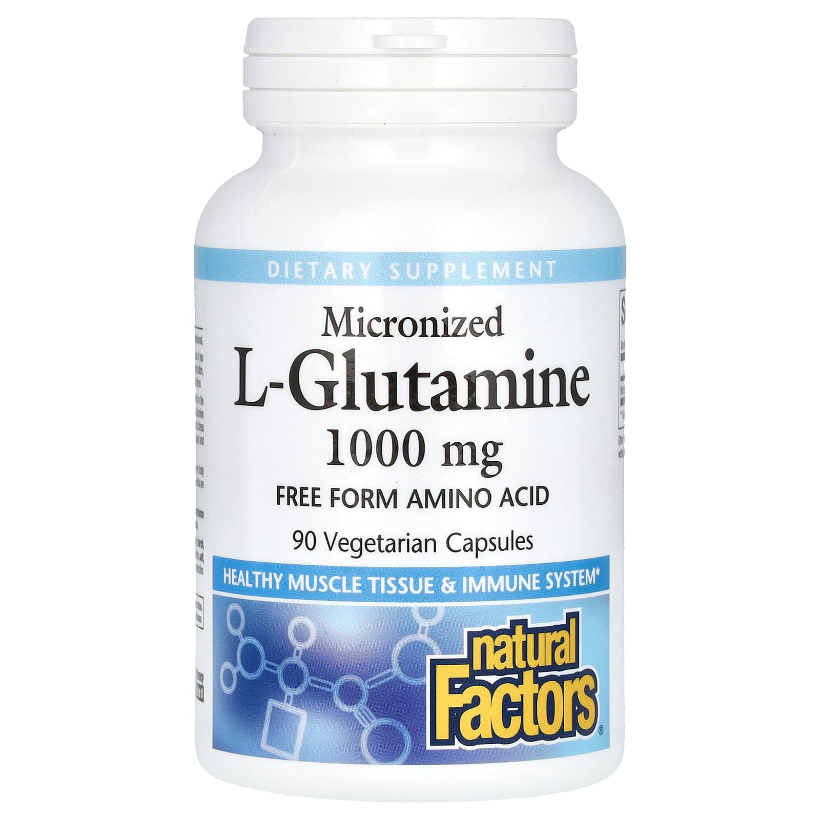L-глютамин Natural Factors Micronized L-Glutamine, 1000 мг, 90 растительных капсул