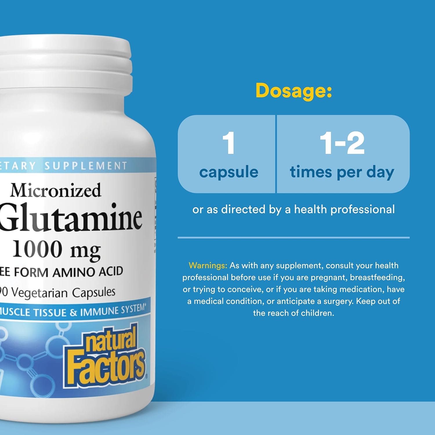 L-глютамин Natural Factors Micronized L-Glutamine, 1000 мг, 90 растительных капсул — фото 4