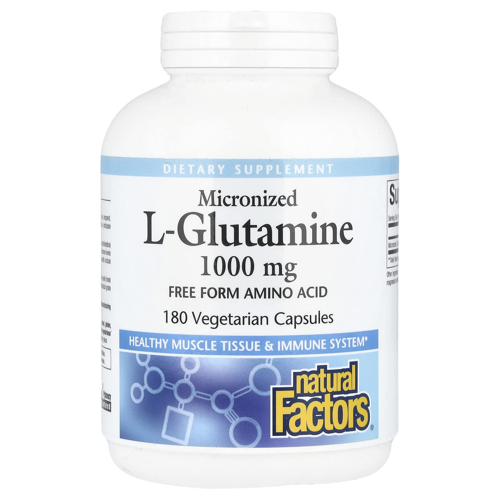 L-глютамин Natural Factors Micronized L-Glutamine, 1000 мг, 180 растительных капсул