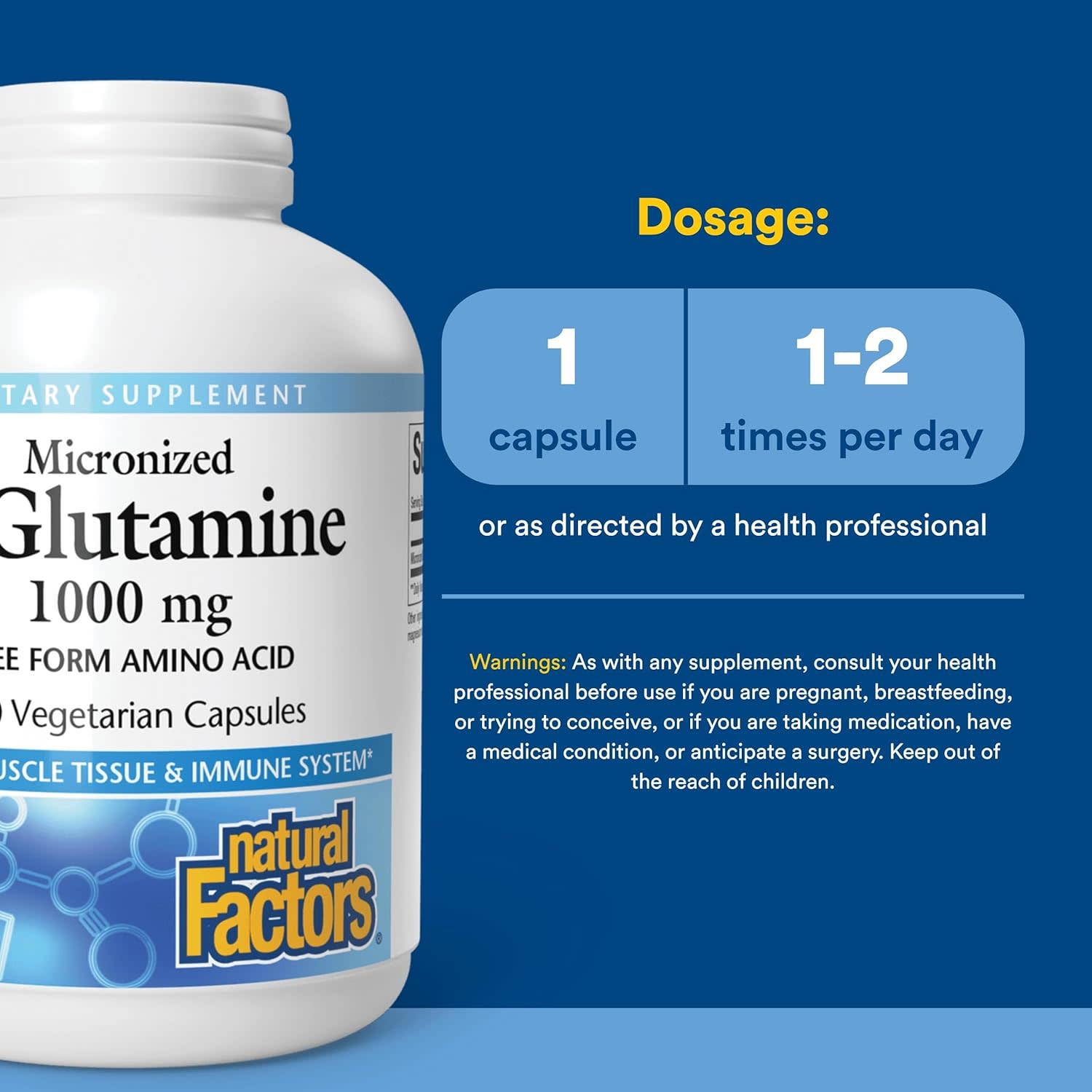 L-глютамин Natural Factors Micronized L-Glutamine, 1000 мг, 180 растительных капсул — фото 4