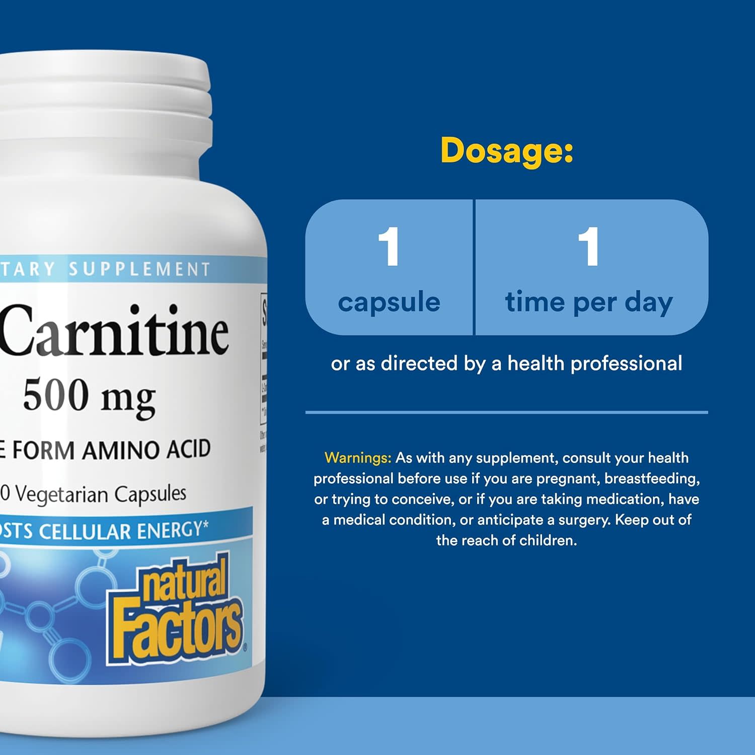 L-карнитин Natural Factors L-Carnitine, 500 мг, 60 растительных капсул — фото 4