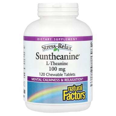 L-теанин Natural Factors Stress-Relax Suntheanine L-Theanine, 100 мг, 120 жевательных таблеток
