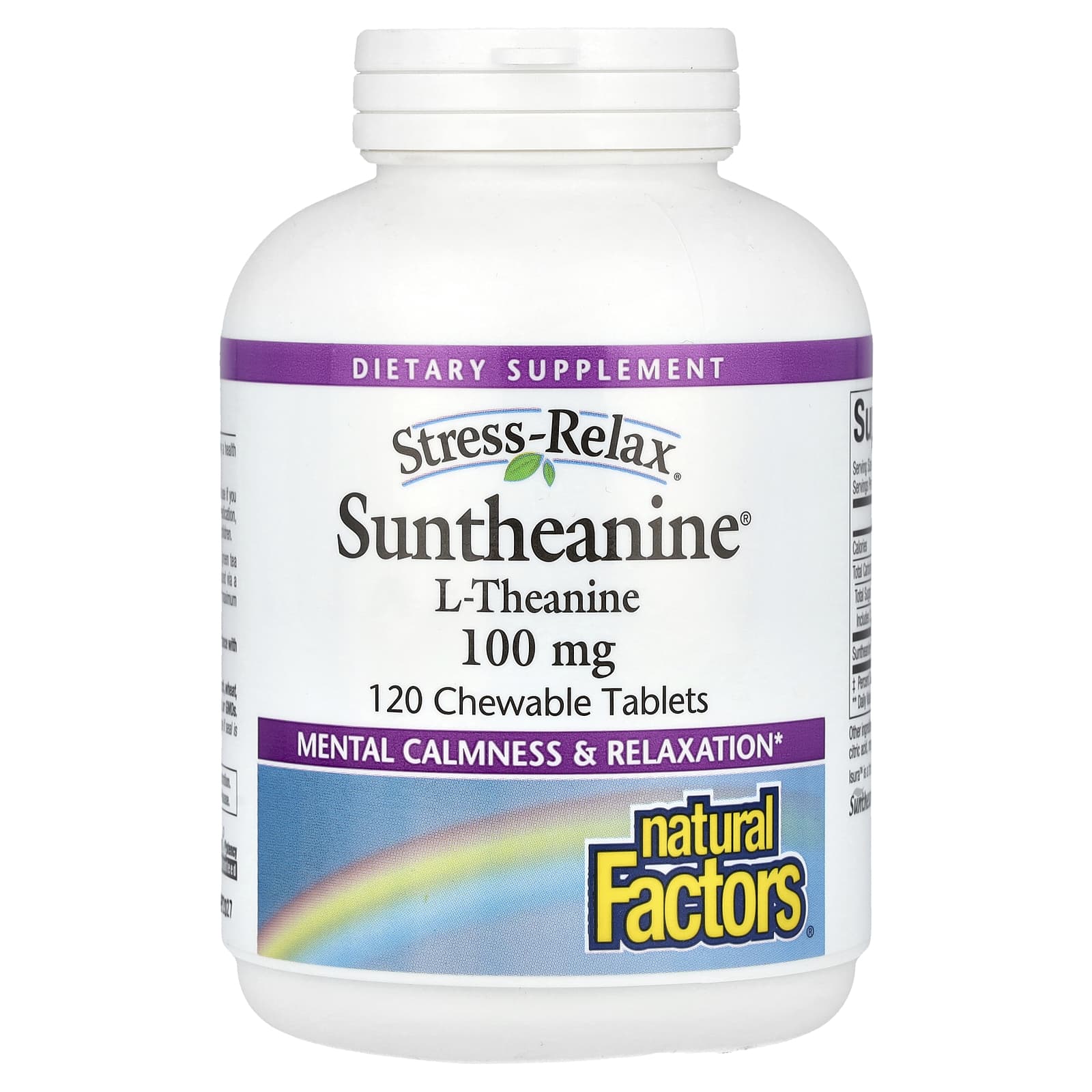 L-теанин Natural Factors Stress-Relax Suntheanine L-Theanine, 100 мг, 120 жевательных таблеток