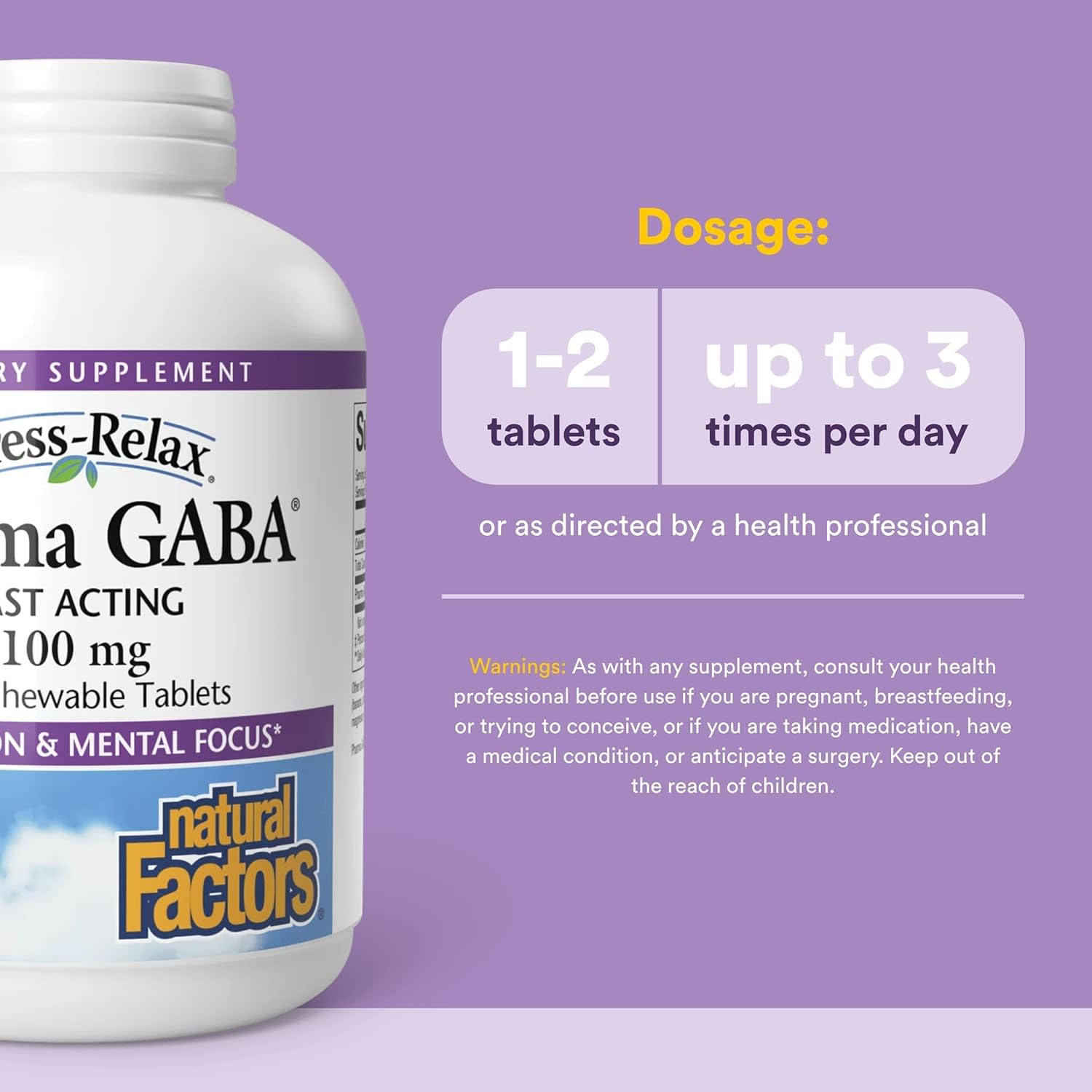 ГАМК Natural Factors Stress-Relax® Pharma®, 100 мг, 120 жевательных таблеток — фото 4