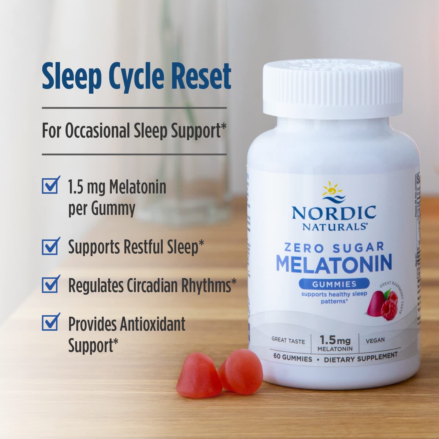 Мелатонин Nordic Naturals Zero Sugar Gummies, вкус Raspberry, 120 жевательных пастилок