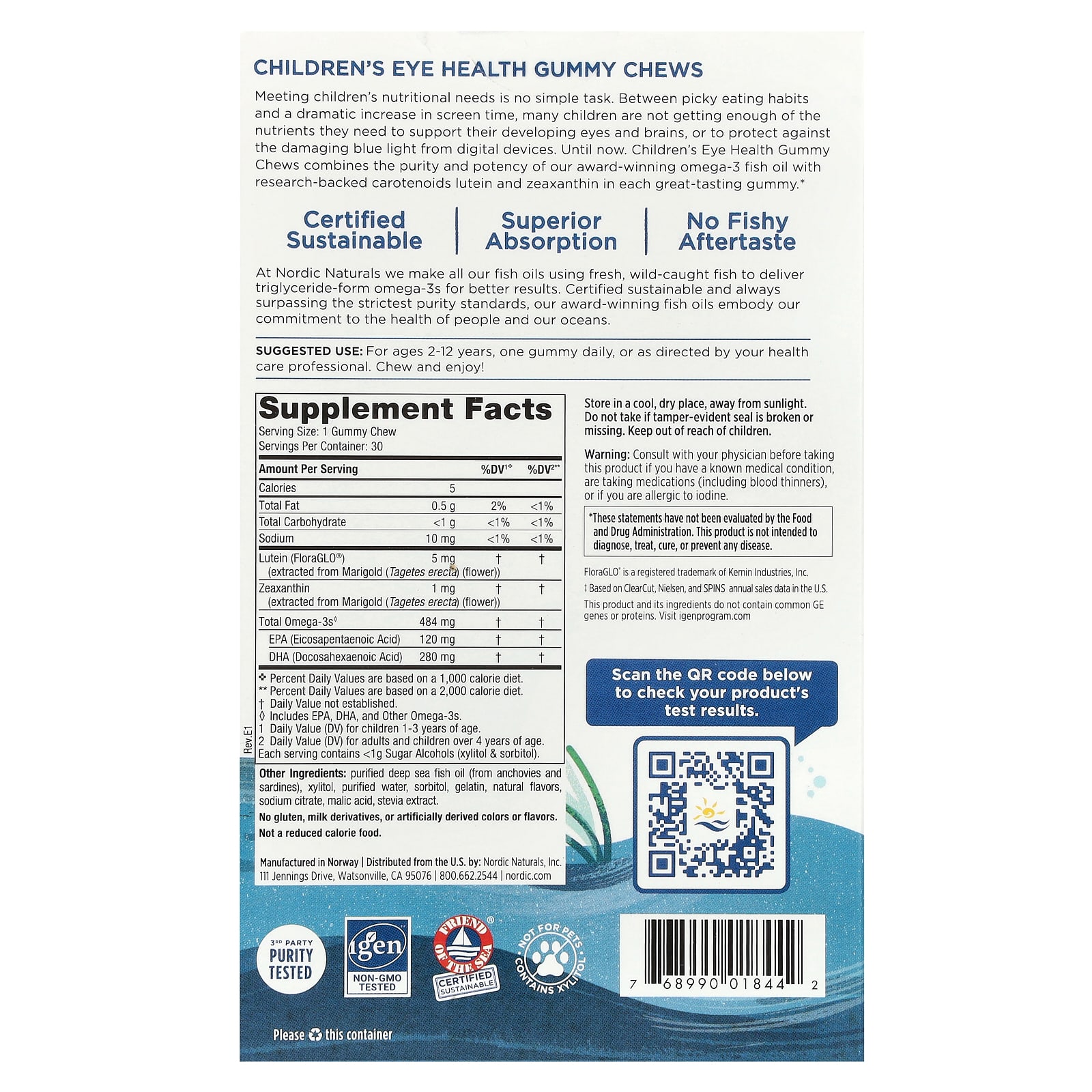 Детский Nordic Naturals Eye Health Gummies Zero Sugar -12 Strawberry Lemonade, оттенок 30 Gummy Chews, для детей от 2 лет, жевательные пастилки