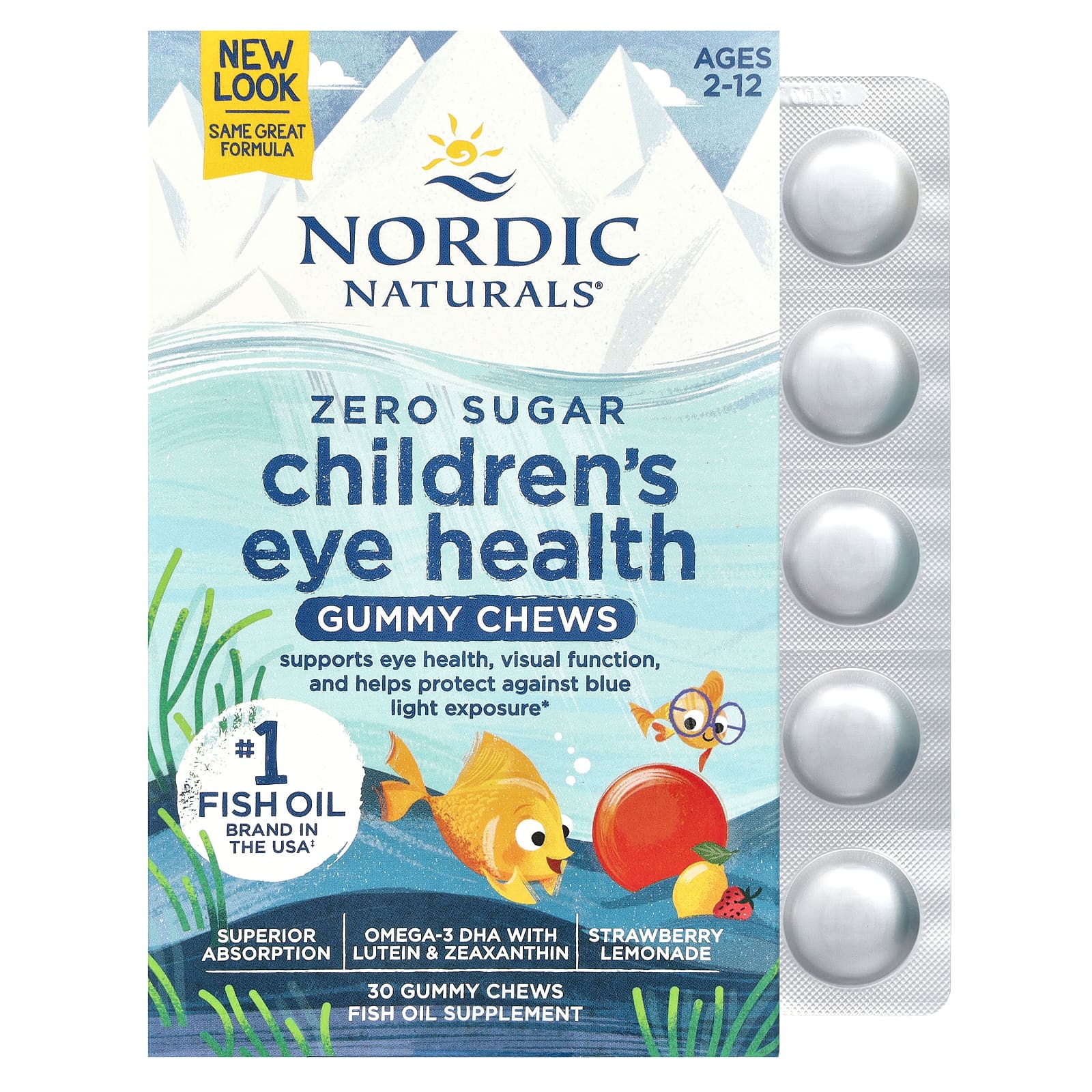 Детский Nordic Naturals Eye Health Gummies Zero Sugar -12 Strawberry Lemonade, оттенок 30 Gummy Chews, для детей от 2 лет, жевательные пастилки — фото 2