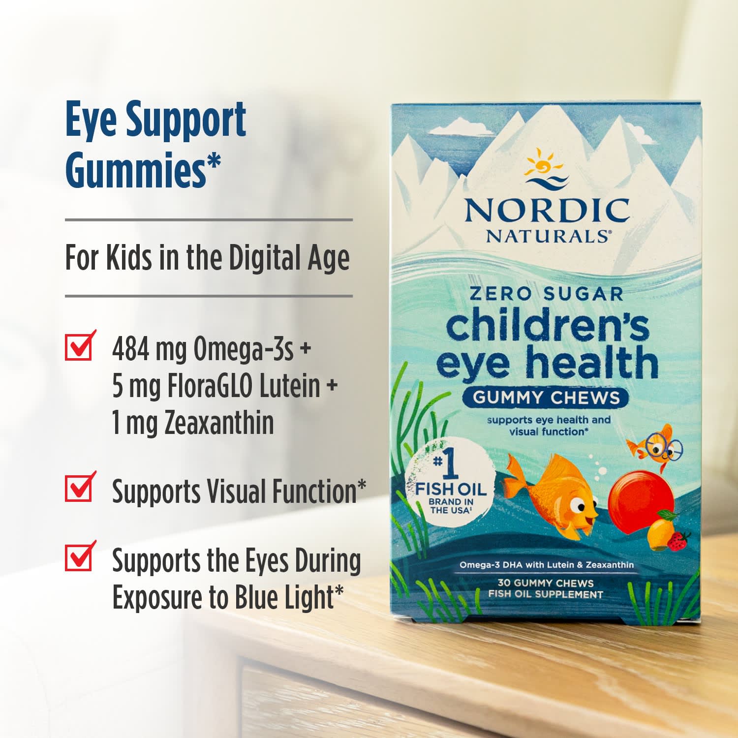 Детский Nordic Naturals Eye Health Gummies Zero Sugar -12 Strawberry Lemonade, оттенок 30 Gummy Chews, для детей от 2 лет, жевательные пастилки — фото 3