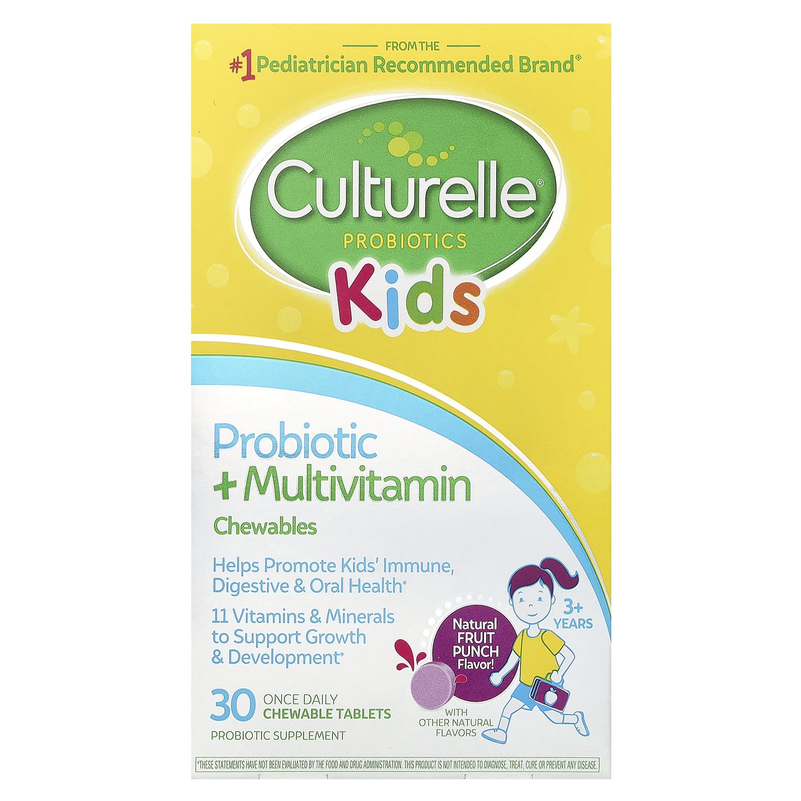 Детский пробиотик Culturelle Multivitamin Chewables 3+ Years, вкус Natural Fruit Punch, 30 жевательных таблеток — фото 2