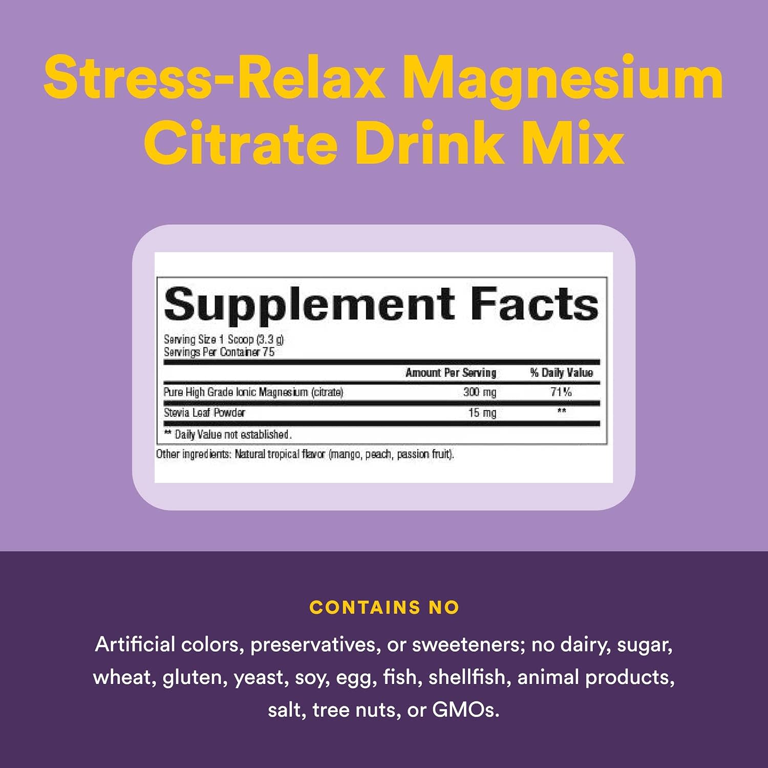 Магний цитрат Natural Factors Stress-Relax® Powder Tropical Drink Mix, 250 г, смесь для напитка — фото 3
