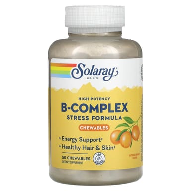 Комплекс витаминов B Solaray High Potency B-Complex, вкус Natural Orange, 50 жевательных таблеток