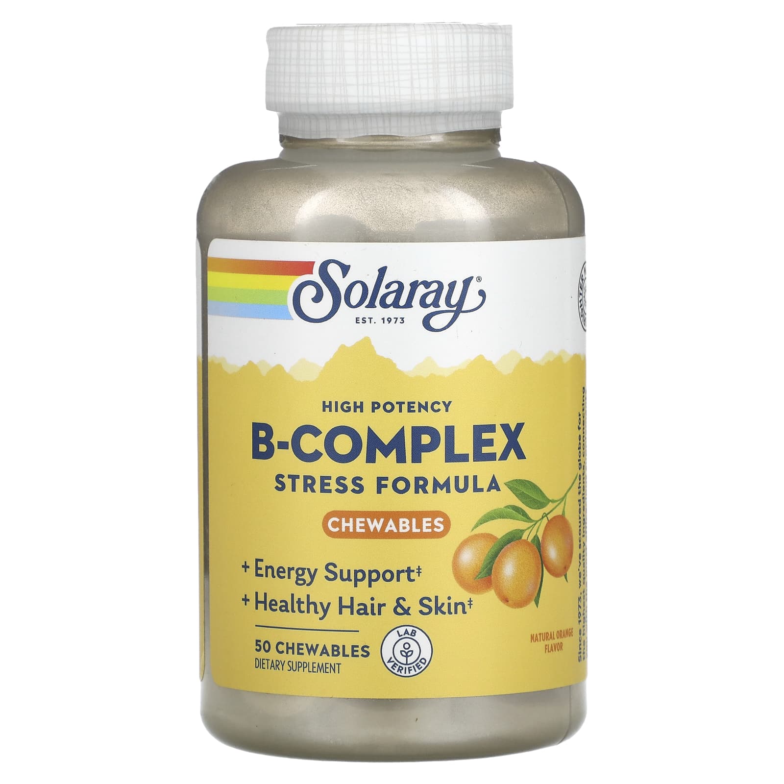Комплекс витаминов B Solaray High Potency B-Complex, вкус Natural Orange, 50 жевательных таблеток