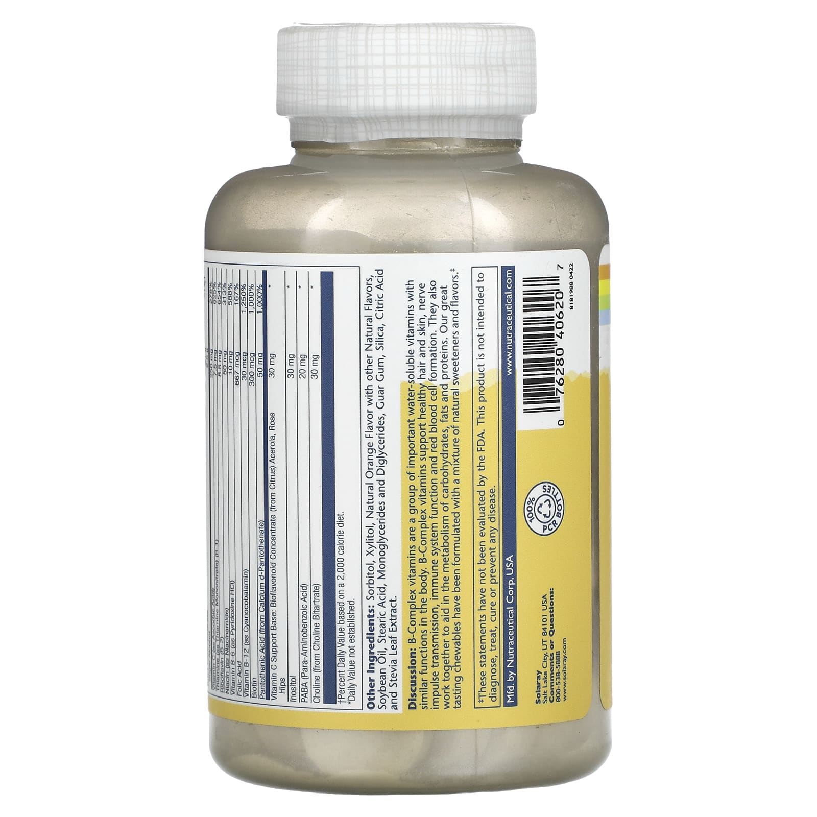 Комплекс витаминов B Solaray High Potency B-Complex, вкус Natural Orange, 50 жевательных таблеток — фото 2