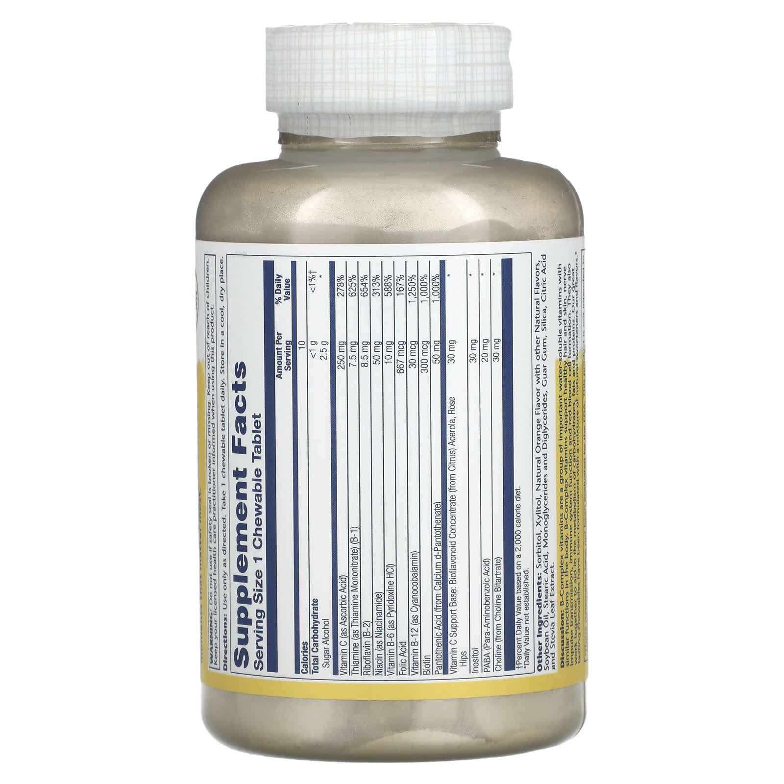 Комплекс витаминов B Solaray High Potency B-Complex, вкус Natural Orange, 50 жевательных таблеток — фото 3