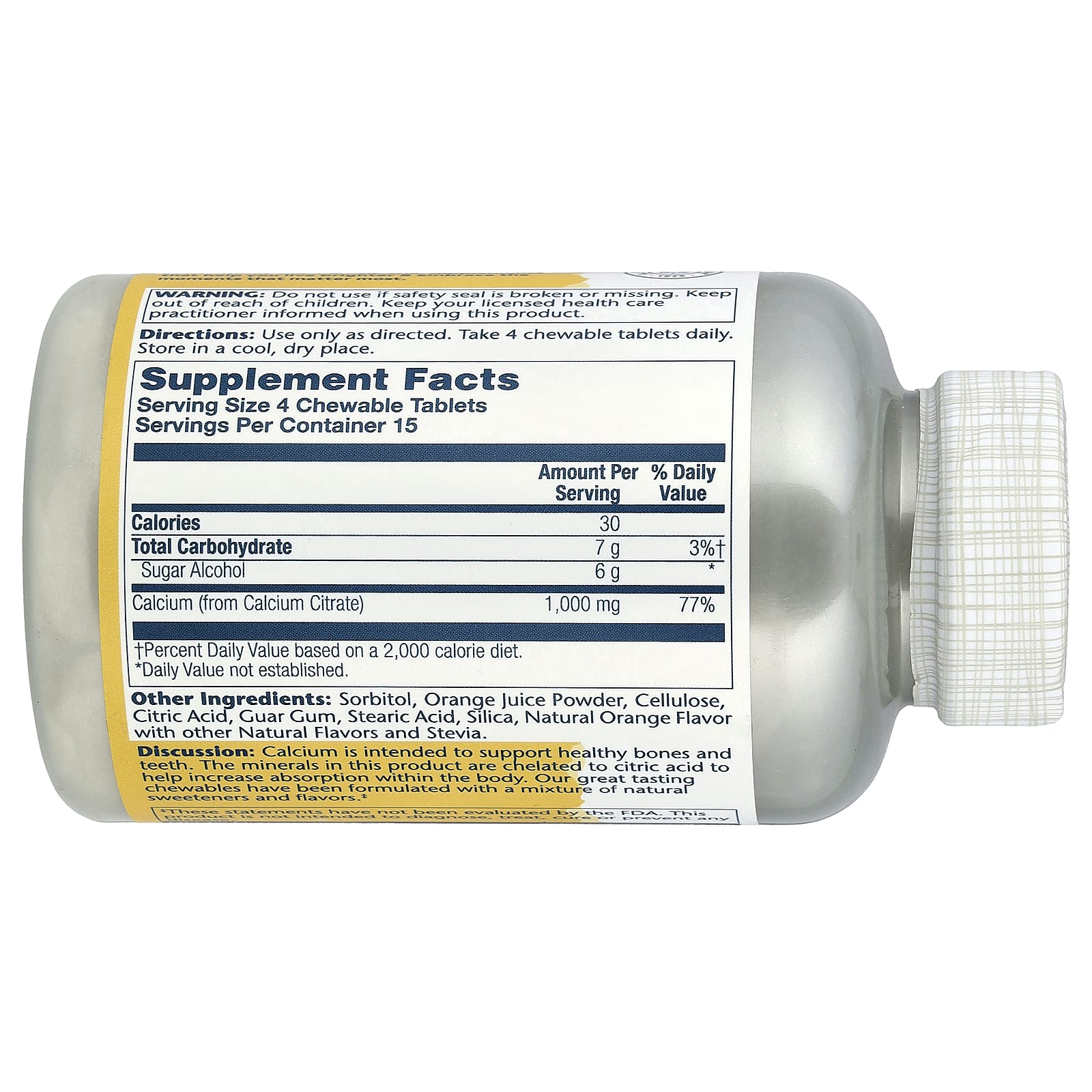 Цитрат кальция Solaray Chewables, вкус Natural Orange, 60 жевательных таблеток — фото 2