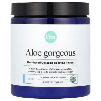 Фото товара: Коллаген Ora Aloe Gorgeous Plant-Based -Boosting Powder, вкус «ваниль», 240 г, порошок