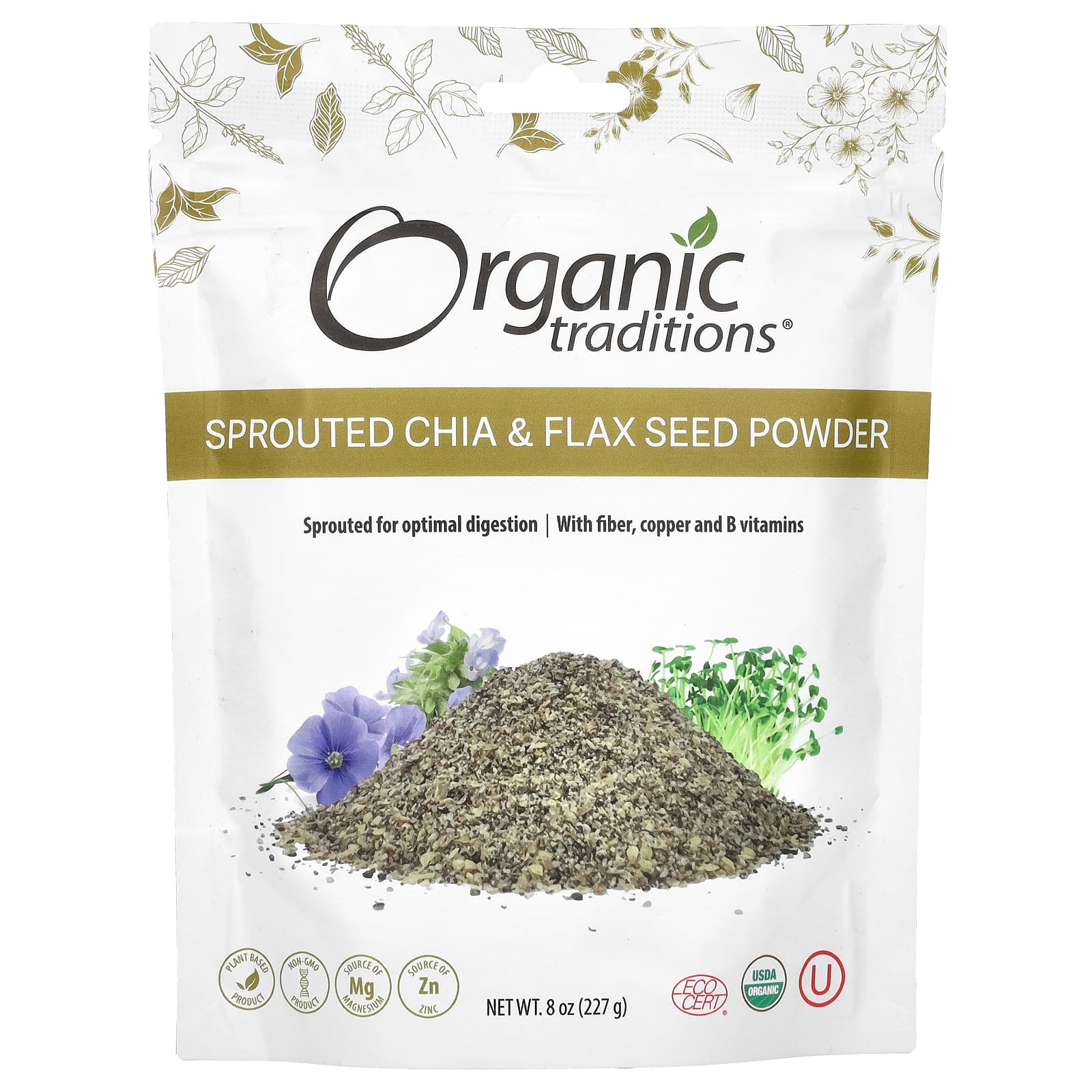 Порошок Organic Traditions Sprouted Chia & Flax Seed, 227 г
